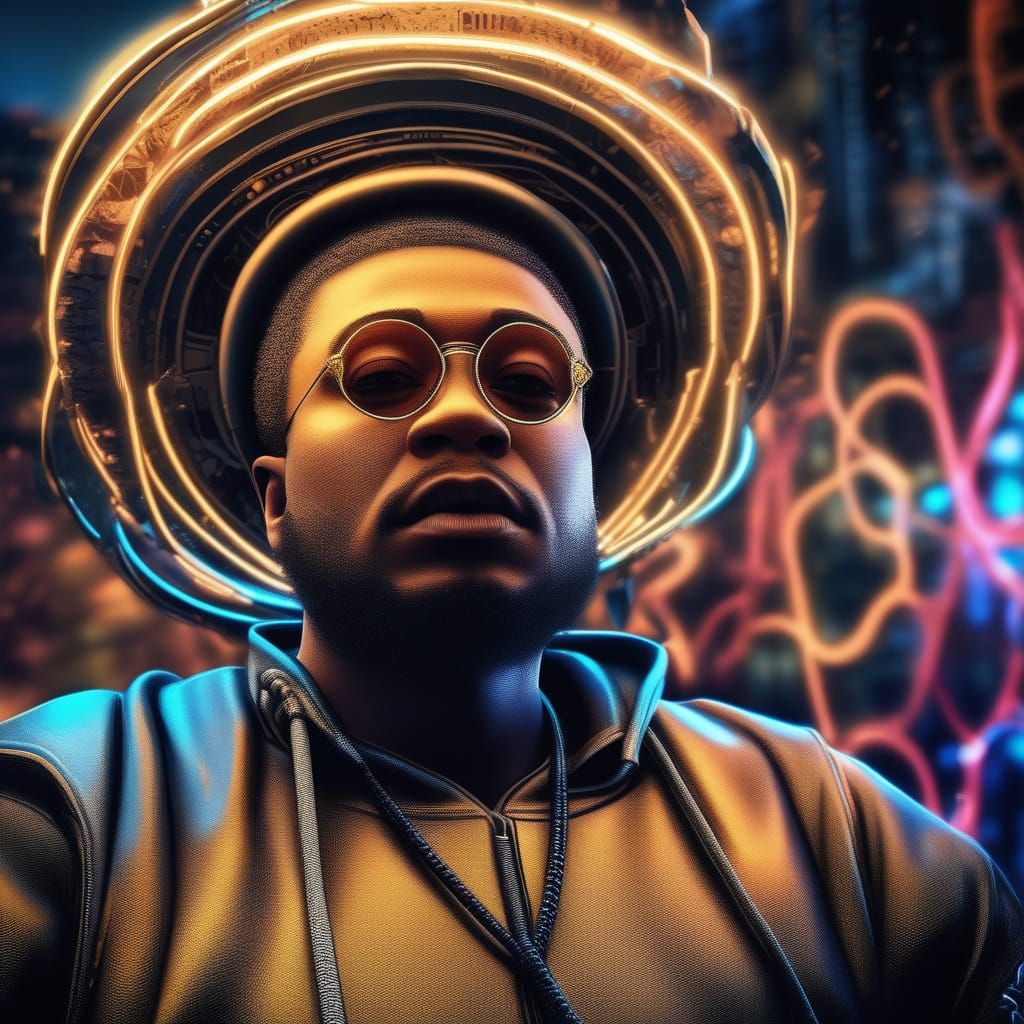 Cyberpunk DJ in Neon Lit Nightclub