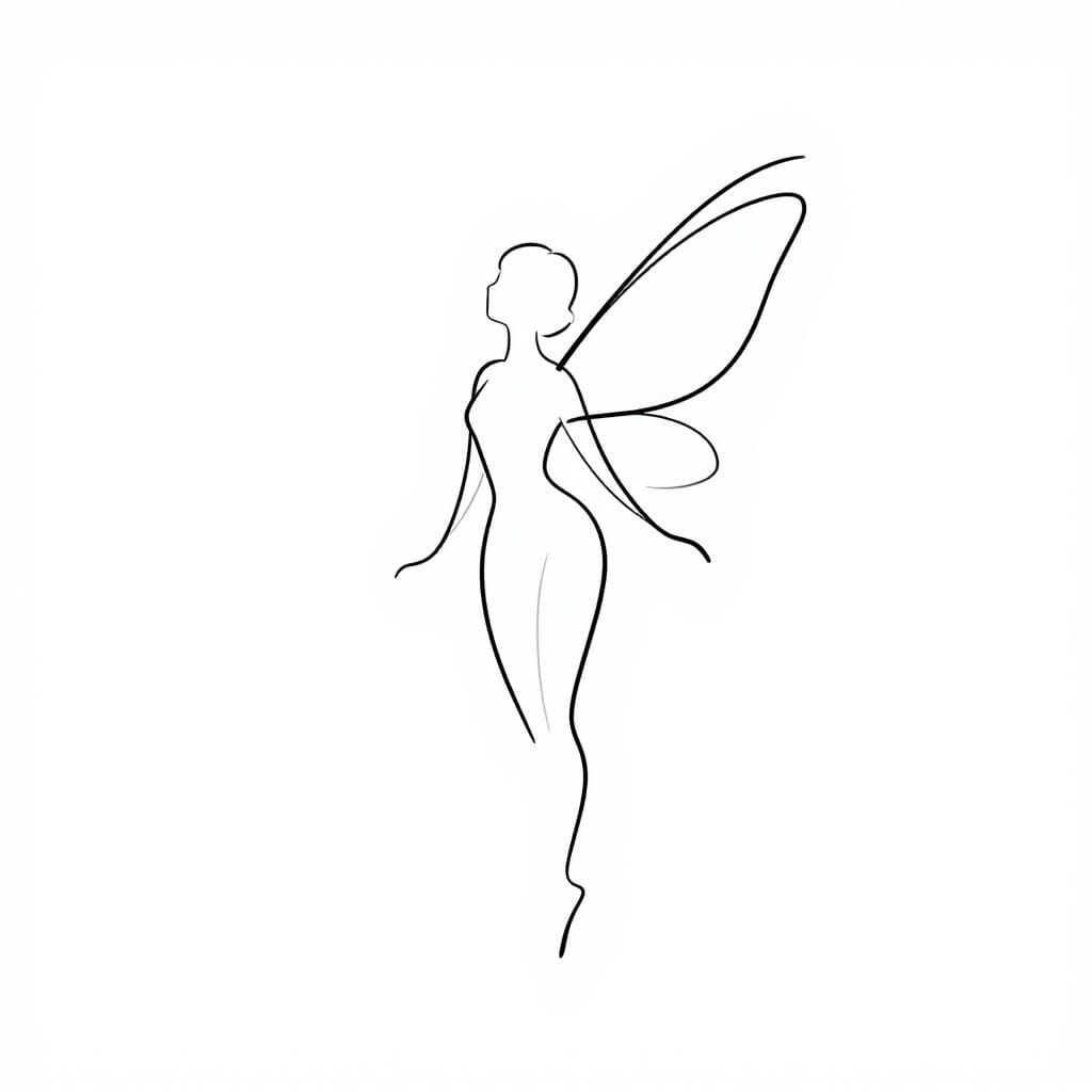 Elegant Fairy Silhouette in Single Line Art Style