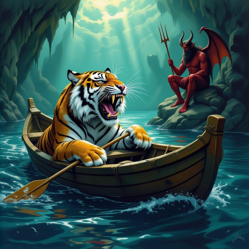 Anthropomorphic Saber-Tooth Tiger's Underworld Journey