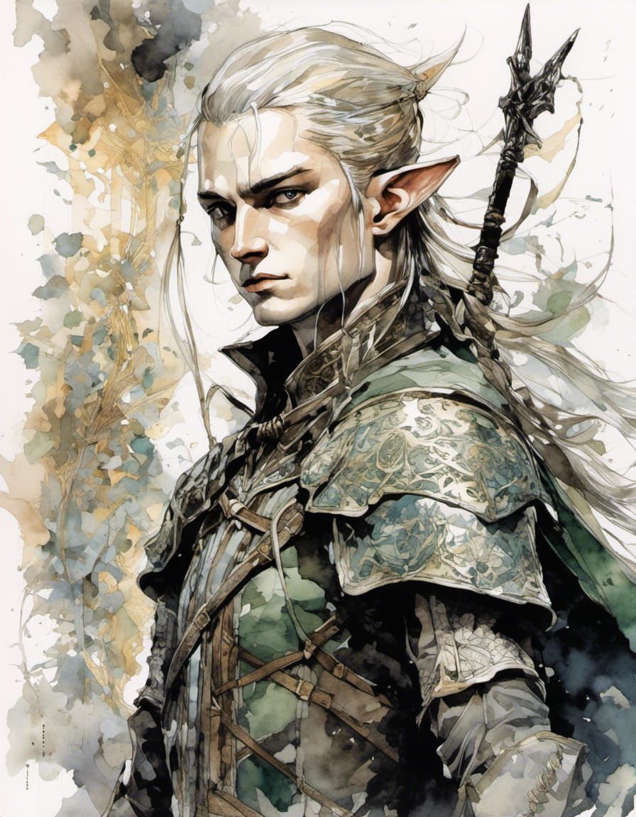 Fantasy Elf Ranger in Watercolor Style