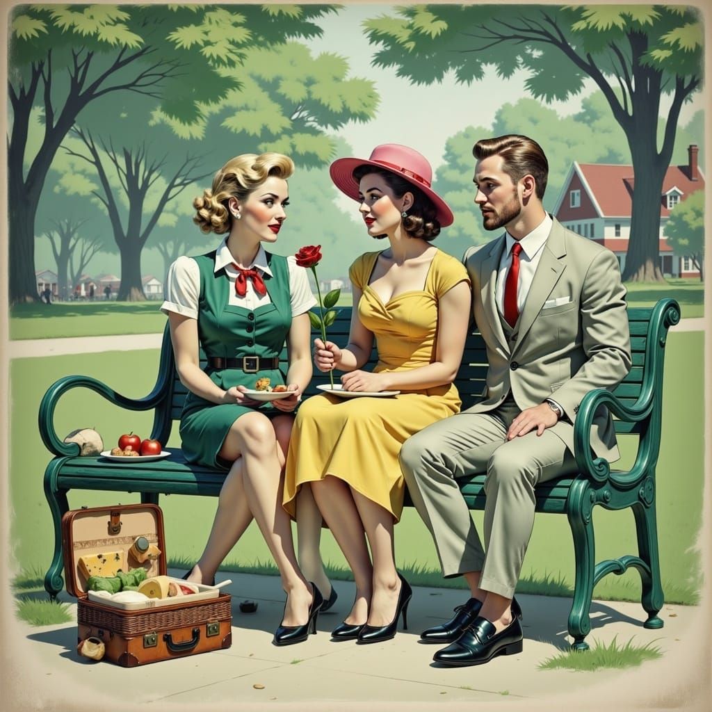 Romantic Vintage Scene with Idyllic 1950s Nostalgia