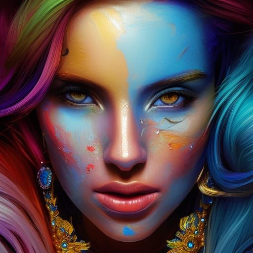 Stunning Woman in Polychromatic Splash Art