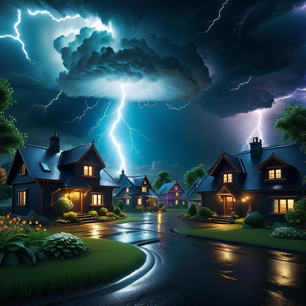 Epic Thunderstorm over Suburban Megalith