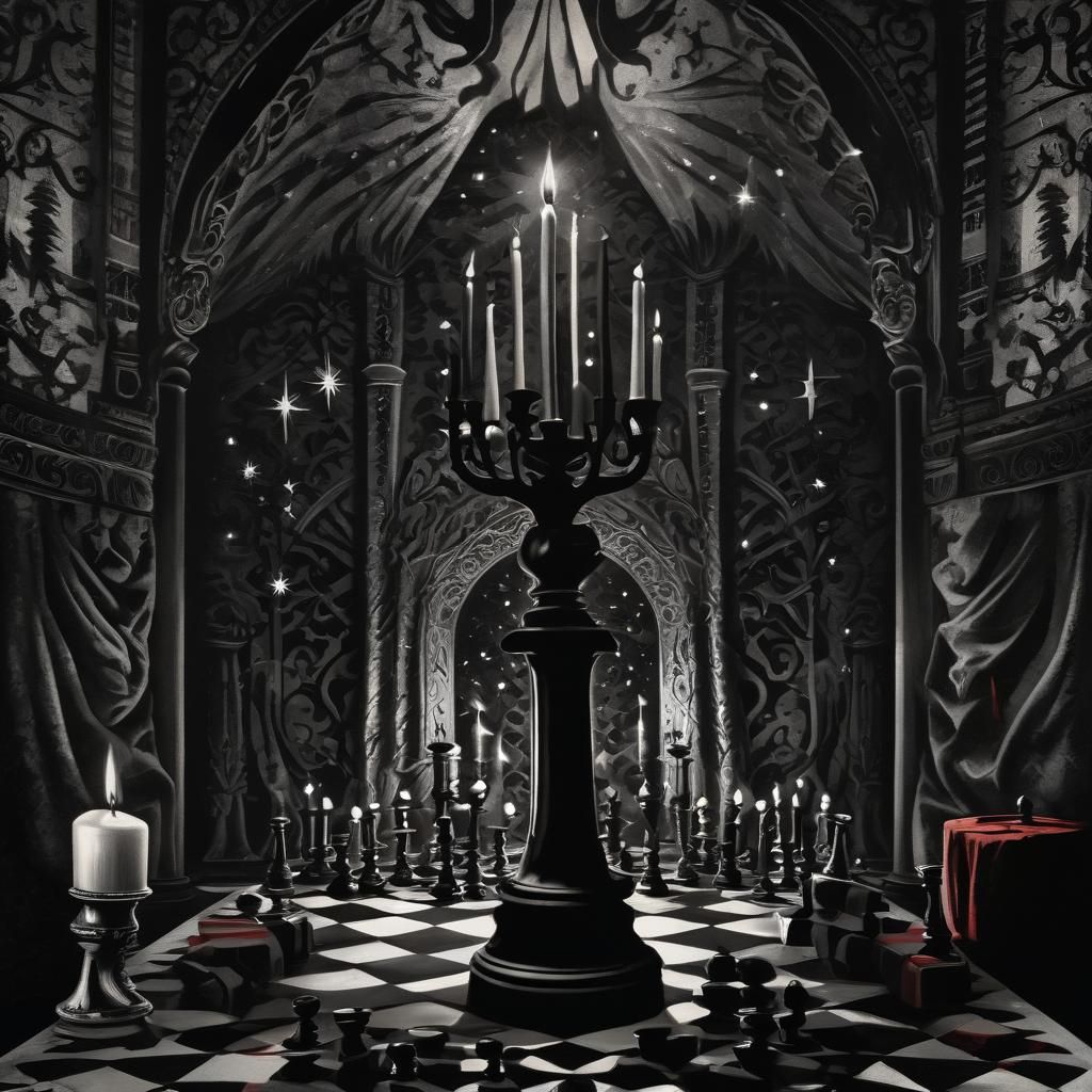 German Expressionist Candle in Velvet Room with Stars