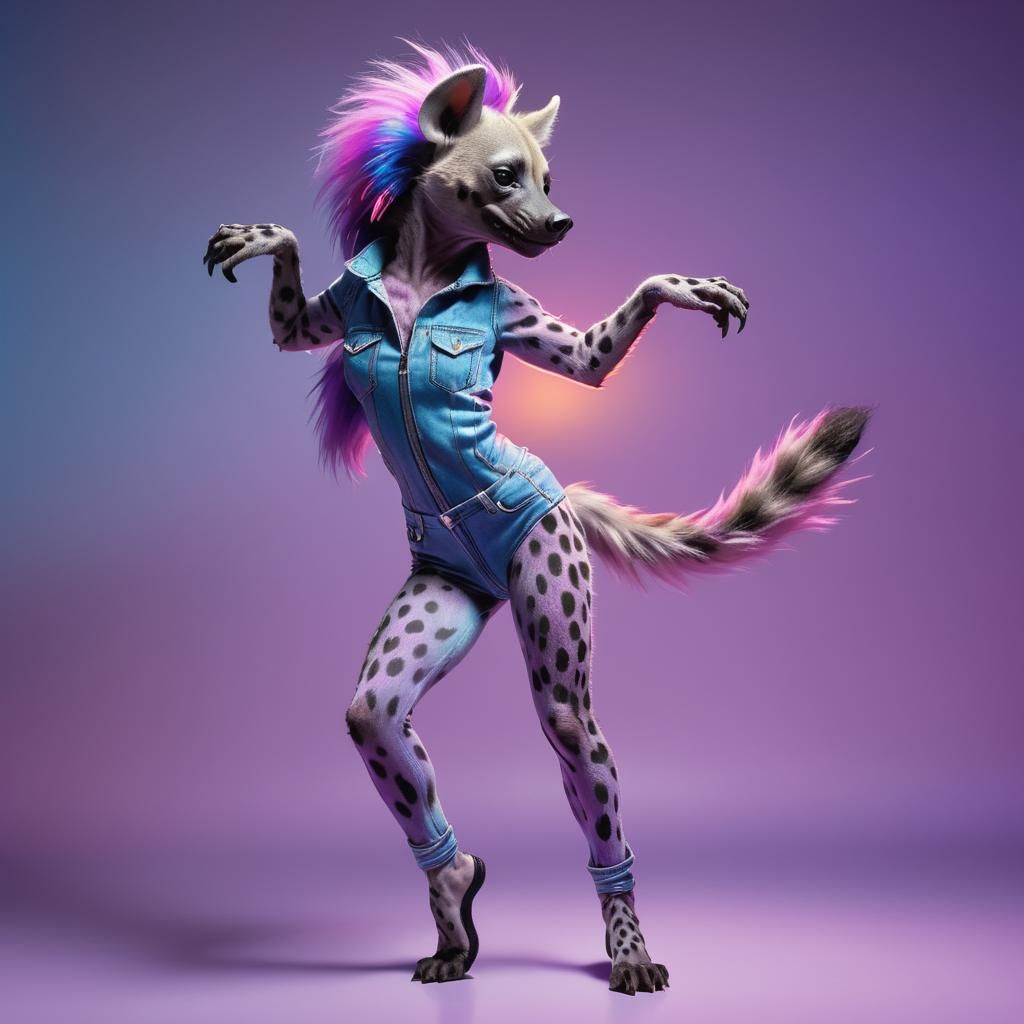 Anthropomorphic Hyena Aerobics Instructor in Neon Style