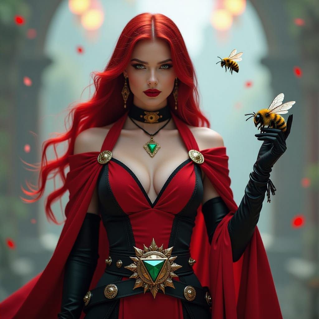 Fantasy Woman in Red and Black Costume