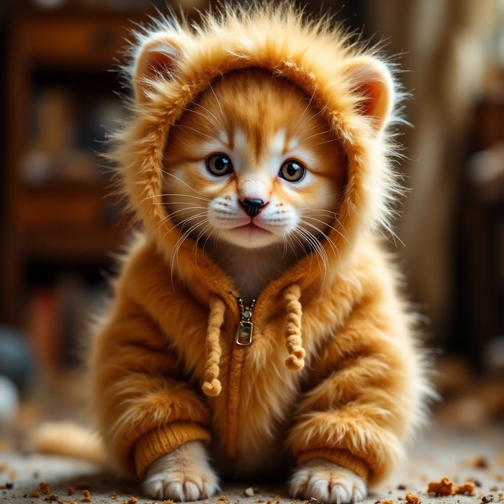 A Kitten in a Lion Onesie Surrounded by Ethereal Whispers