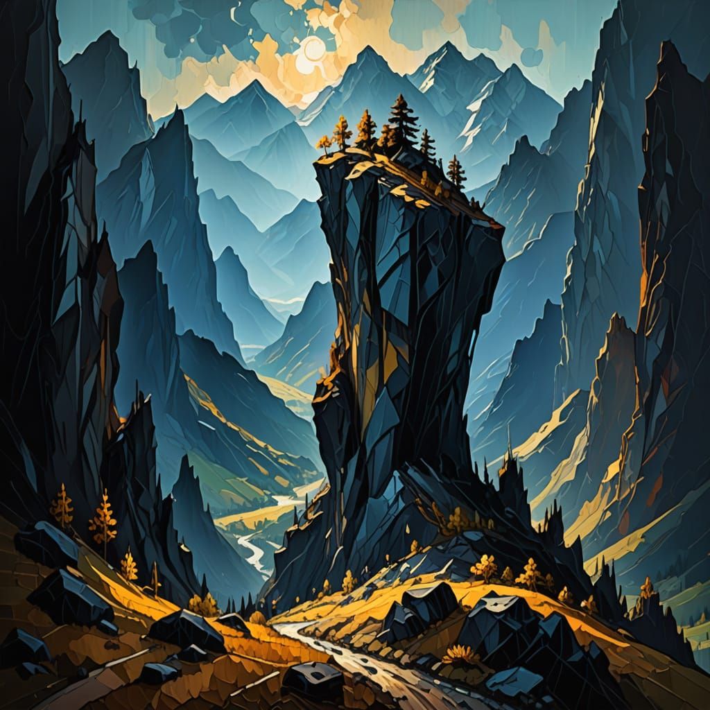 Expressionist Mountain Range Impasto Painting