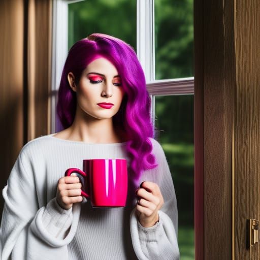 Sleepy Woman with Coffee on Bright Morning