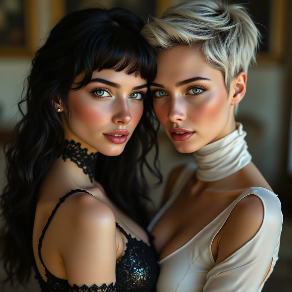 Sensual Portrait of Two Women in Latex Catsuits