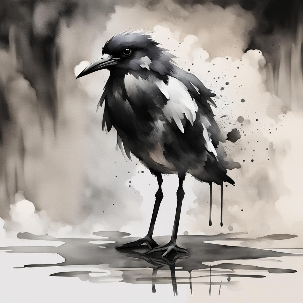 Abstract Bird in Black and White Watercolor Style