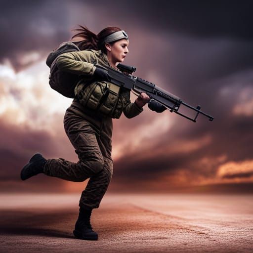Hyperrealistic Military Woman in Atmospheric Cinematic Style