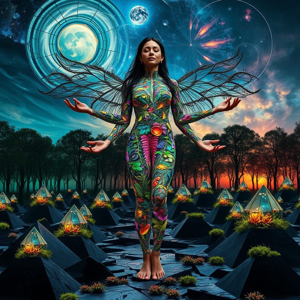 Dreamlike Ecosystem Woman in Bio-Art Collage