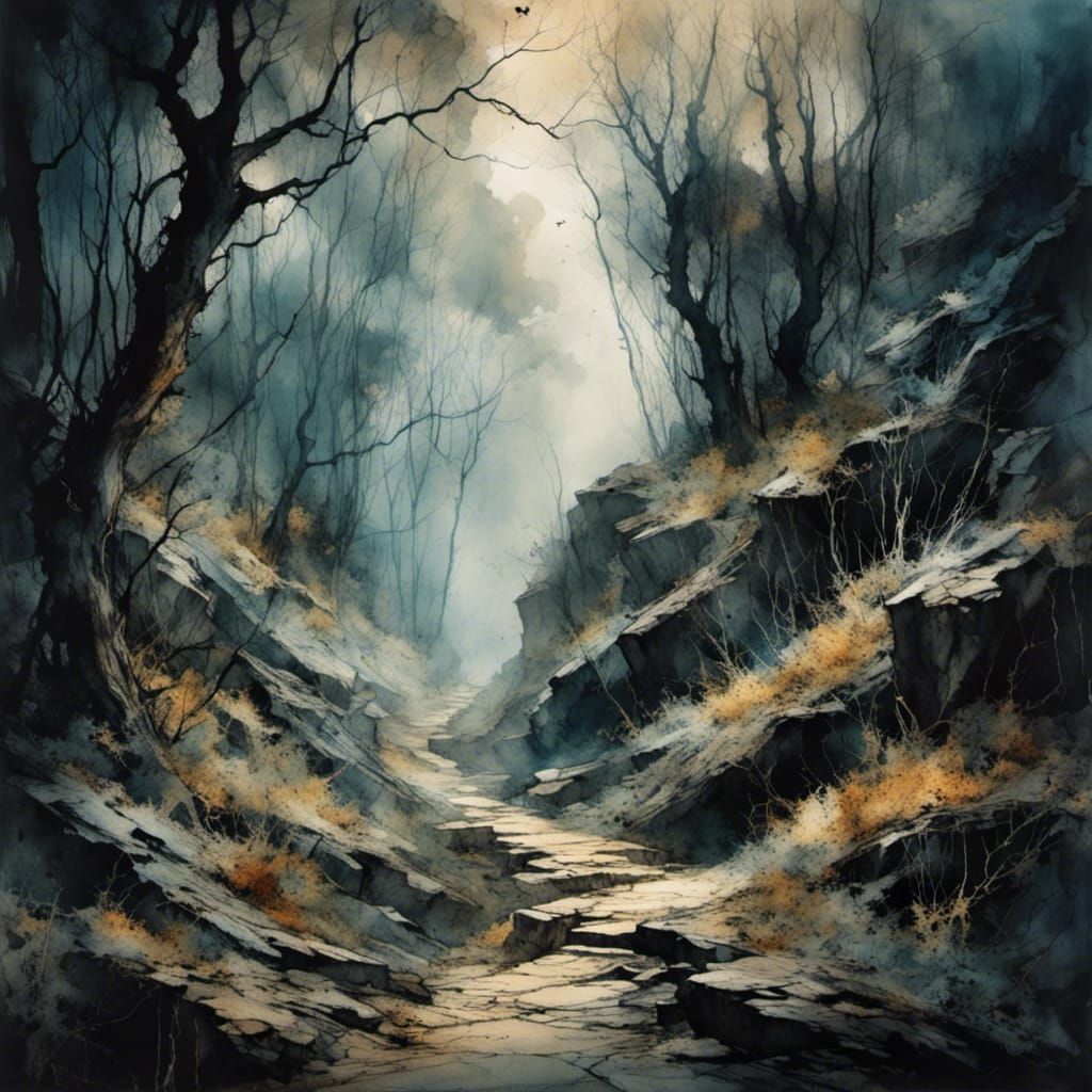 Idyllic Stone Road Through Deep Forest