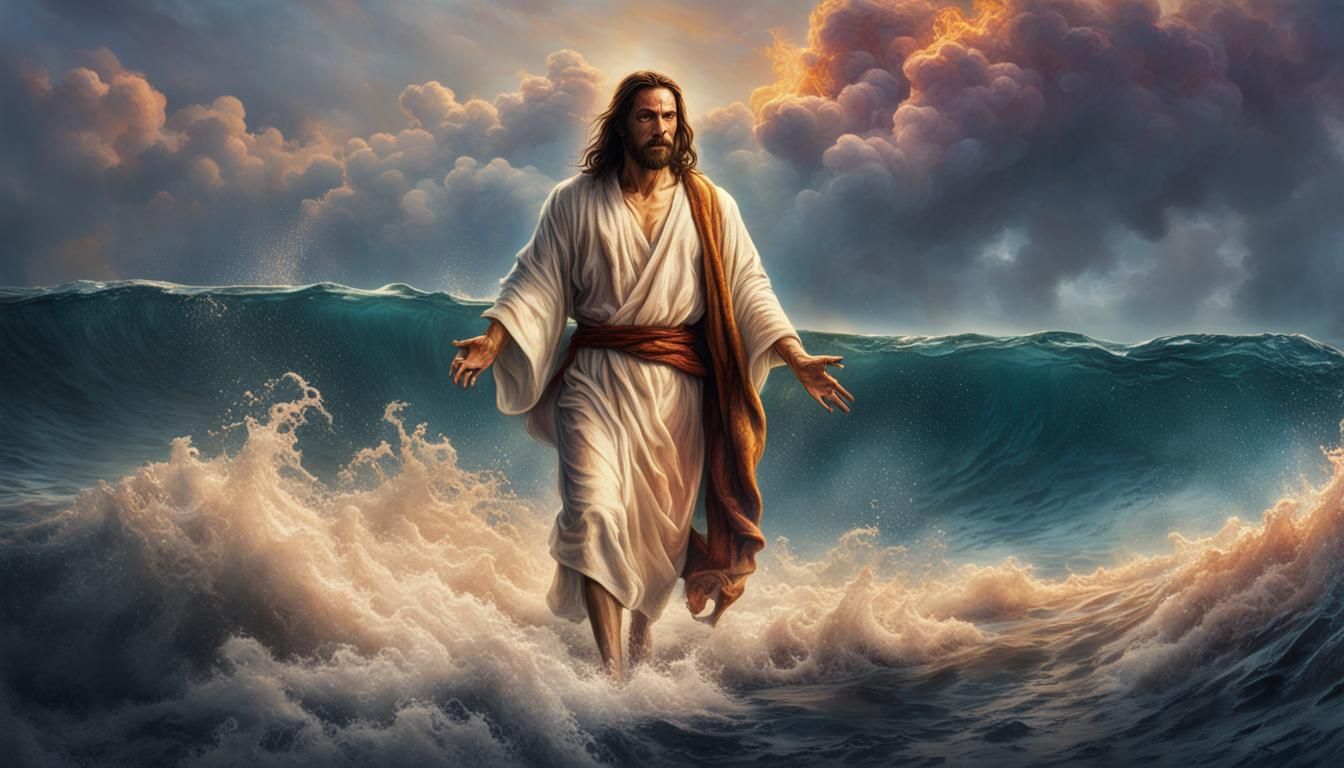 Hyperrealistic Jesus Walks on Water in Ancient Times