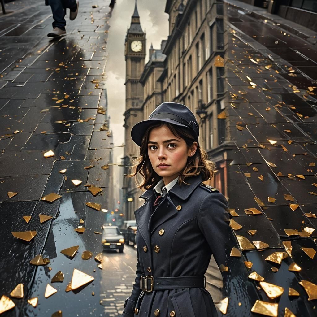 Rain-Washed Street Reflects Light Through Broken Glass