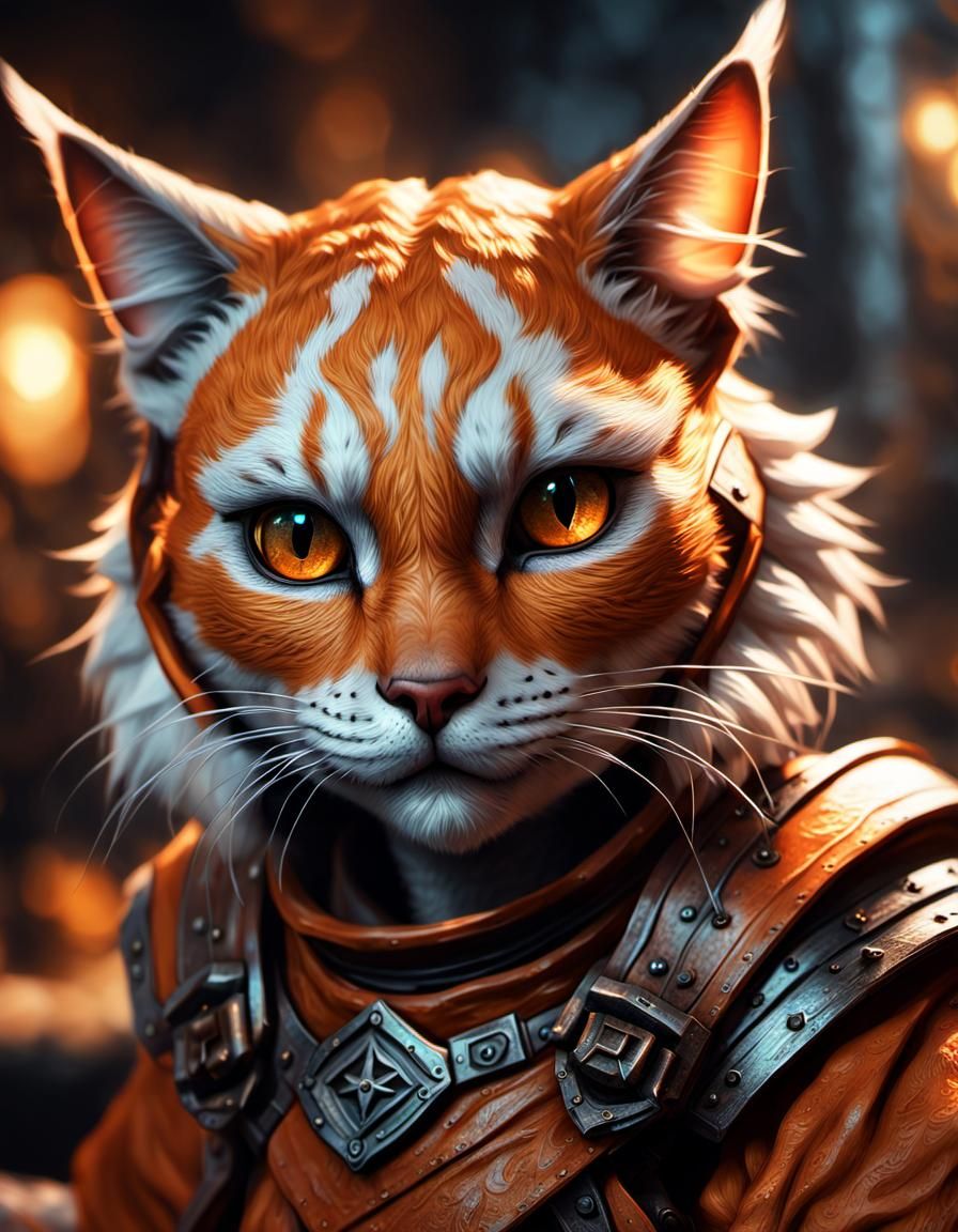 cat girl, orange tabaxi, cute, beautiful, shy, autistic, nervous, dungeons and dragons, fantasy, gritty aesthetic, hyper...