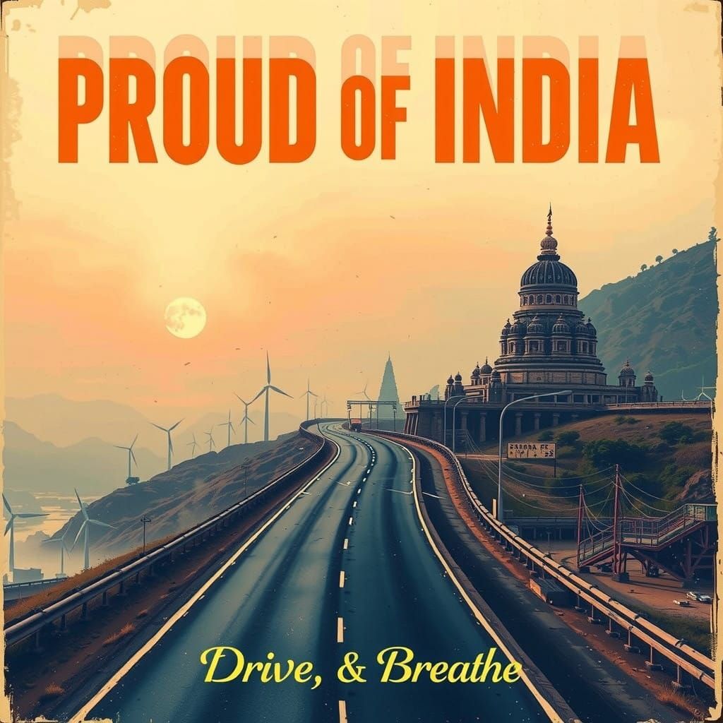 Vintage-Style Poster of India's Highway and Wind Generators