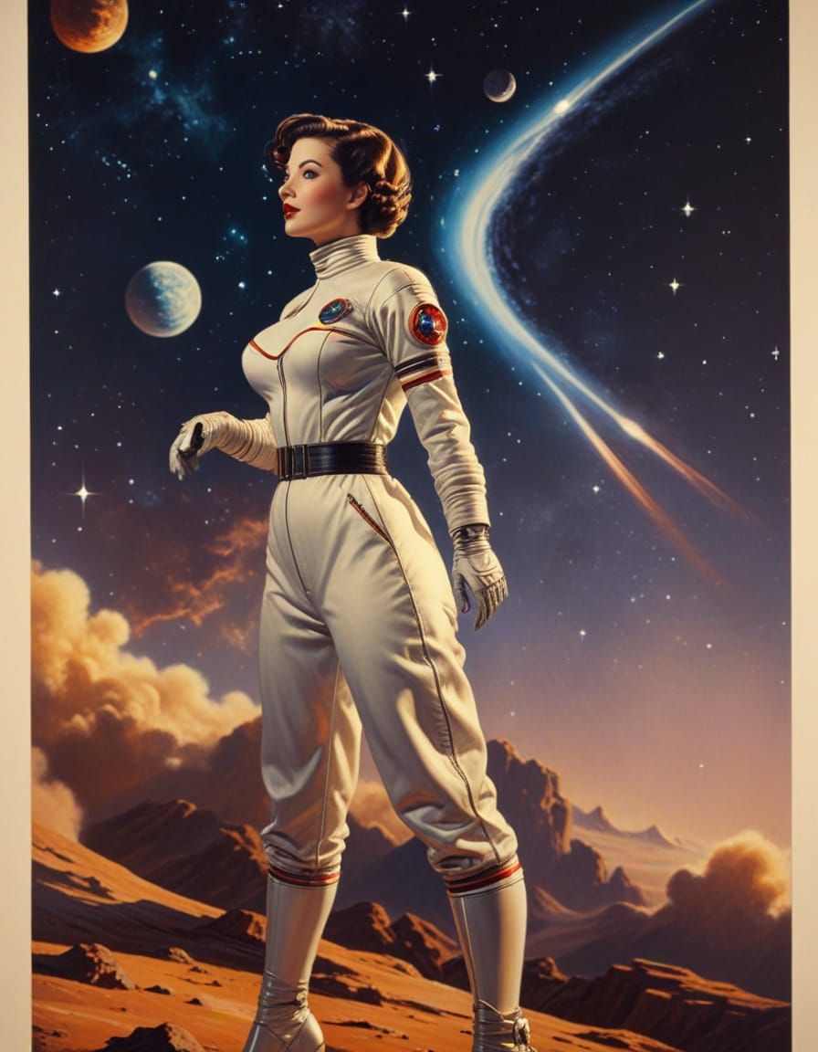 Retro Sci-Fi Space Girl in Glamorous Hyperrealistic Style