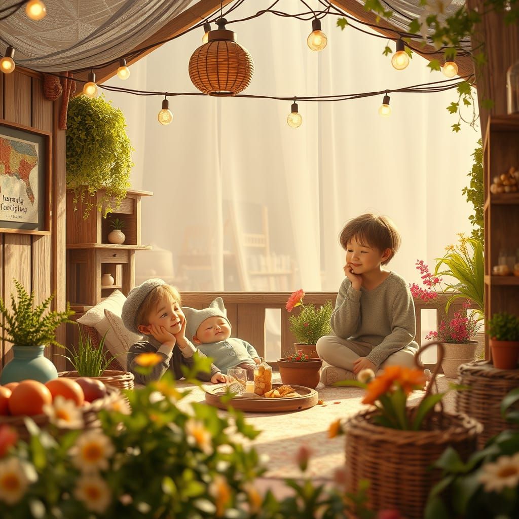 Wholesome Magic Realism Scene in Vibrant Colors