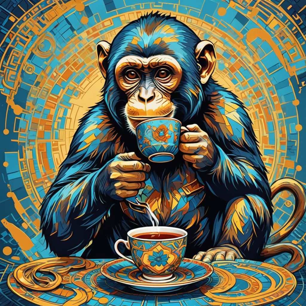 Monkey's Tea Time: A Pop Art Screen Print