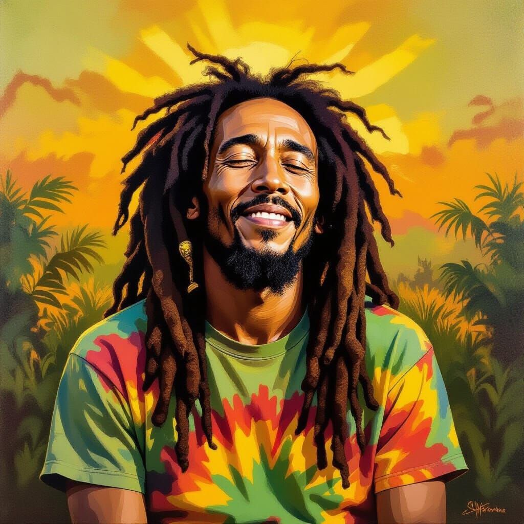 Bob Marley Portrait in Expressive Oil Painting Style