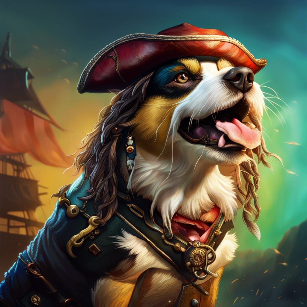 Detailed Pirate Dog Portrait in Splash Art Style