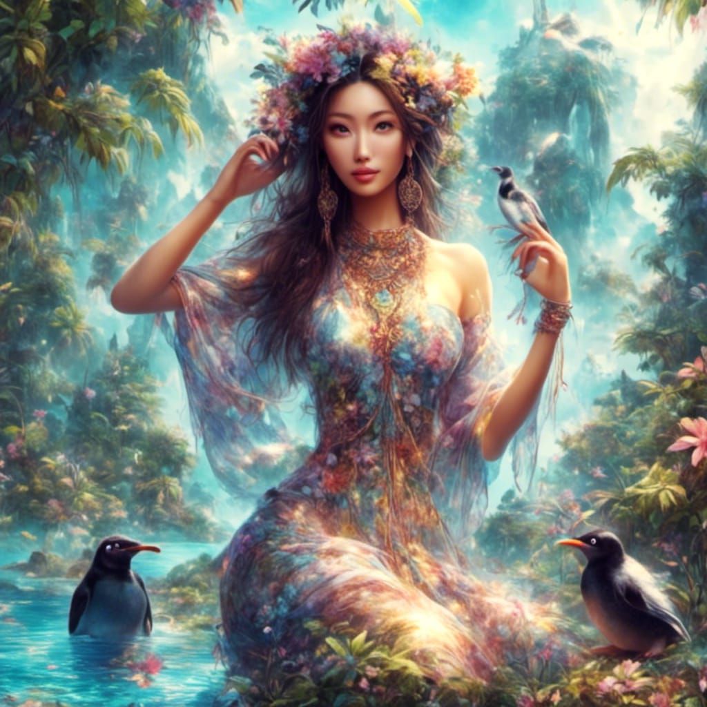 Picturesque Penguin Island in Vibrant Style