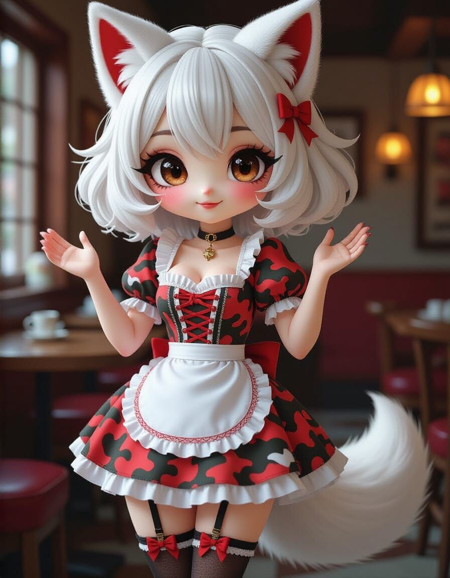 Foxgirl Waitress in Camouflage Dirndl: Pixar Style