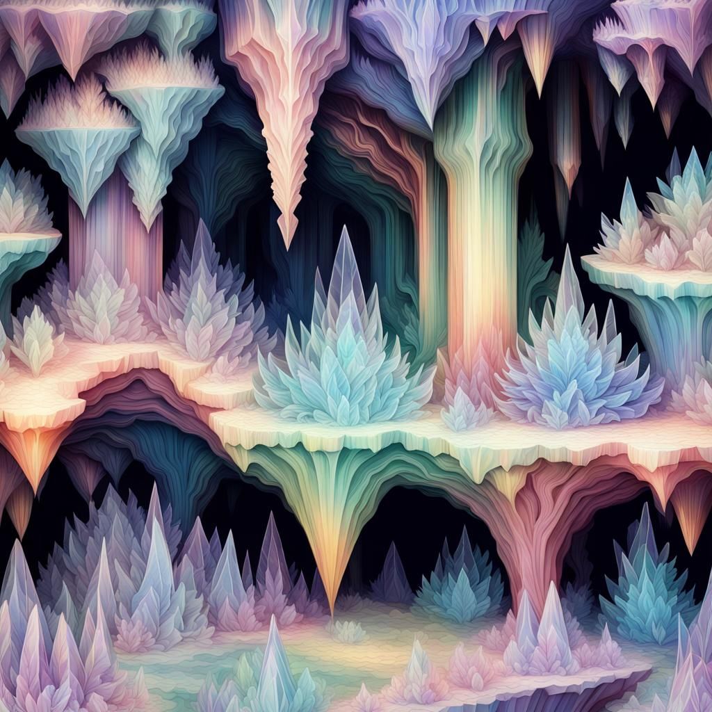Iridescent Crystal Cave with 3D Shading