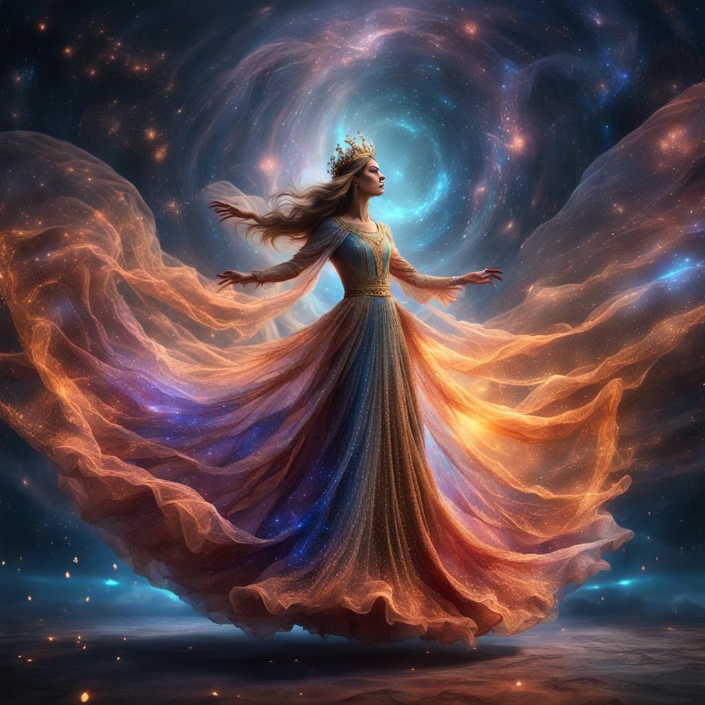 Queen of Heaven Dancing in Cosmic Fantasy Art
