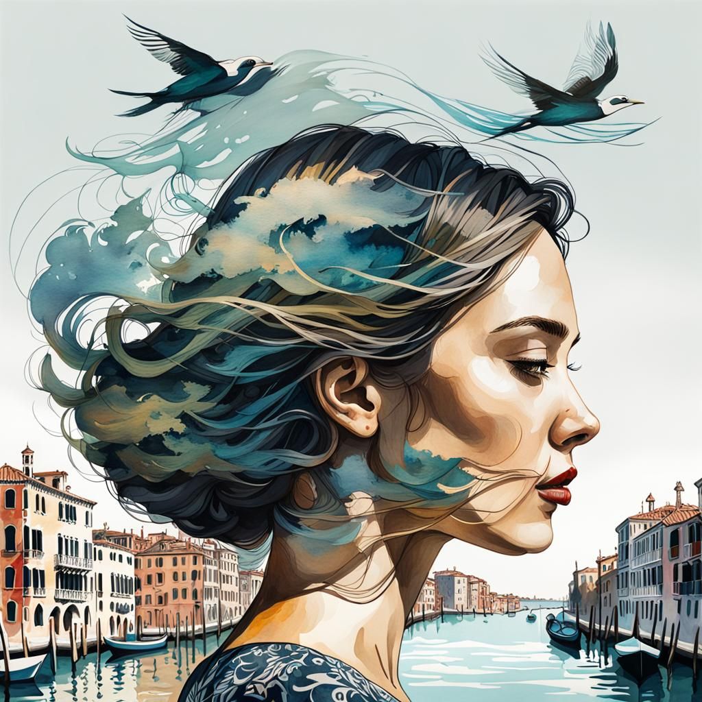 Girl Profile Merged with Venice Canals