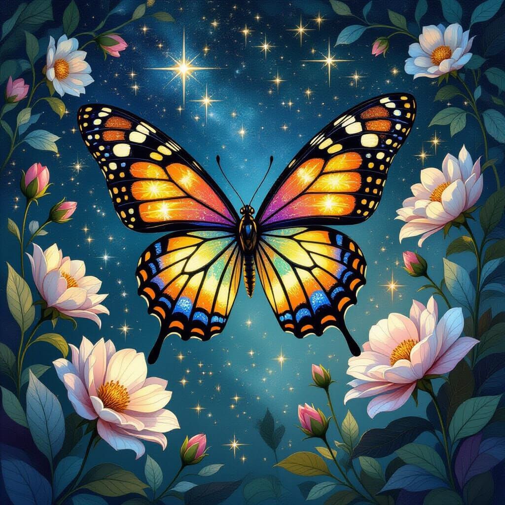 Celestial Butterfly Garden in Space