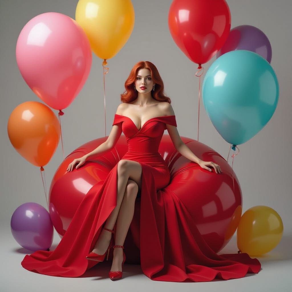 Scarlet Witch on Birthday Balloon, in Whimsical Style