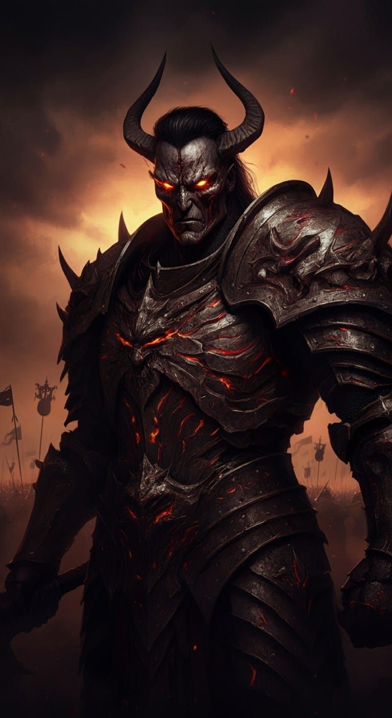 Brooding War God in Dark Fantasy Style