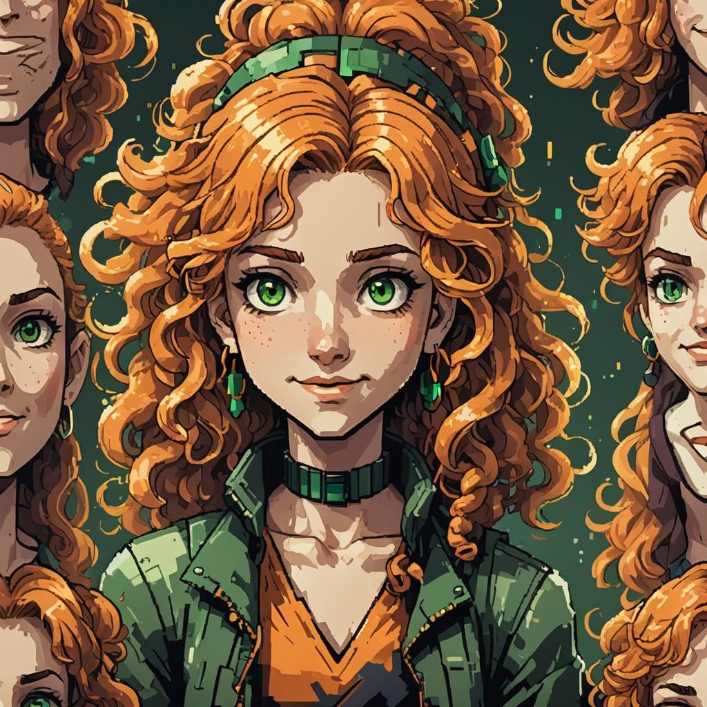 8-bit Pixel Art: Smiling Woman with Orange Hair