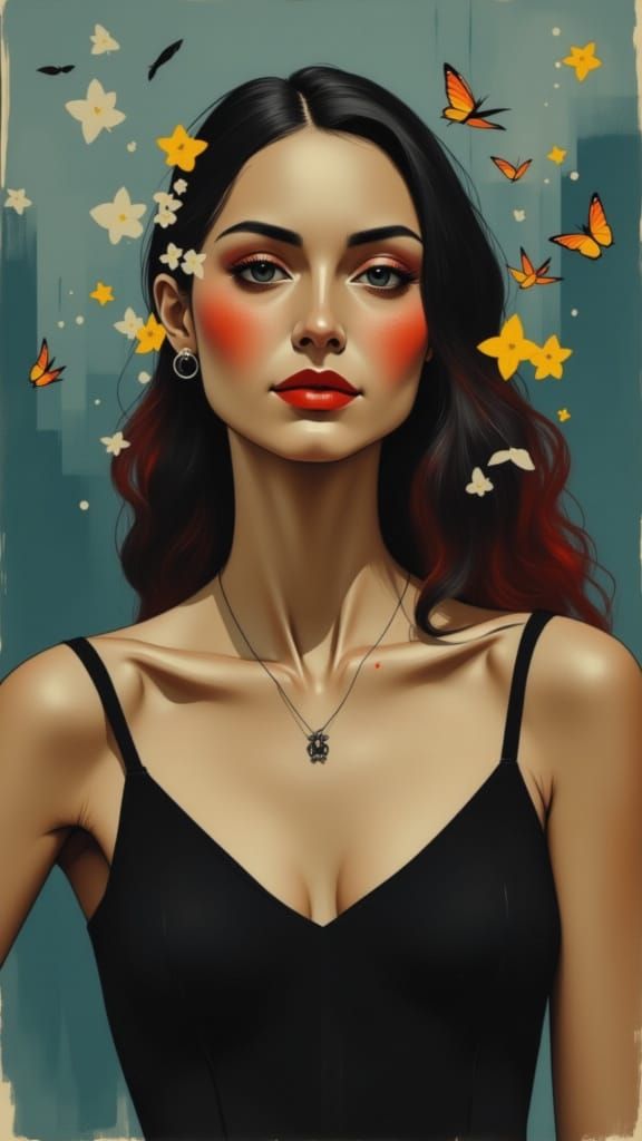 Ethereal Woman Portrait in Azure and Paris Style