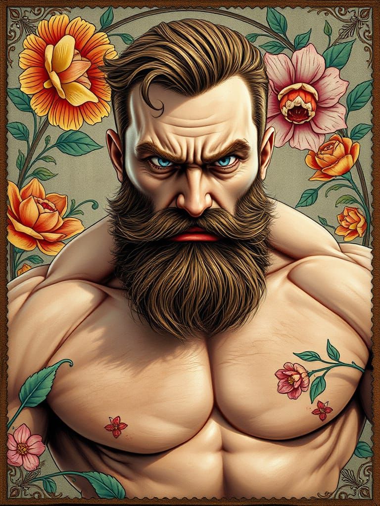Art Nouveau Portrait of a Muscular Man