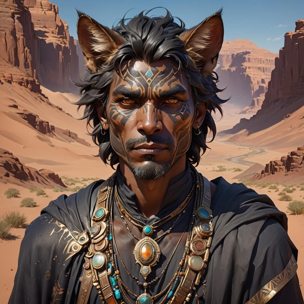 Detailed Portrait of a Black Desert Catfolk Warrior
