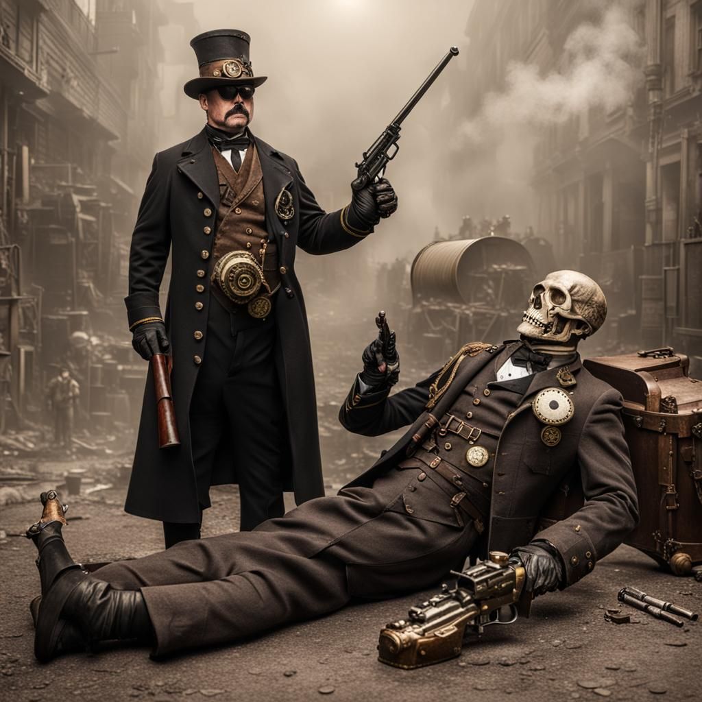 Steampunk Guard at Crime Scene