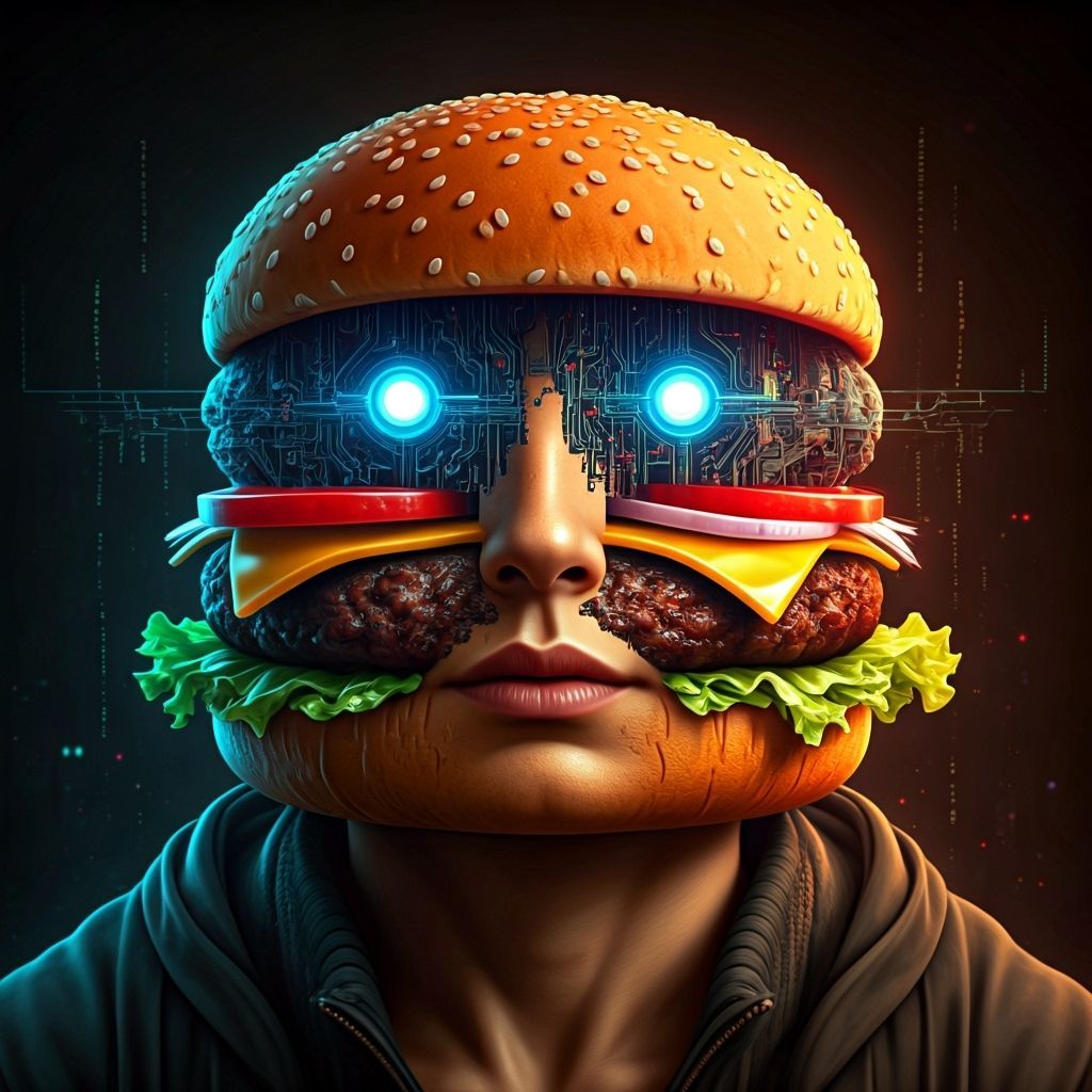 Cyberpunk Hamburger Portrait with Dissolving Face