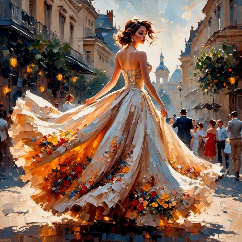 Girl Dancing in Ballgown with Painterly Strokes