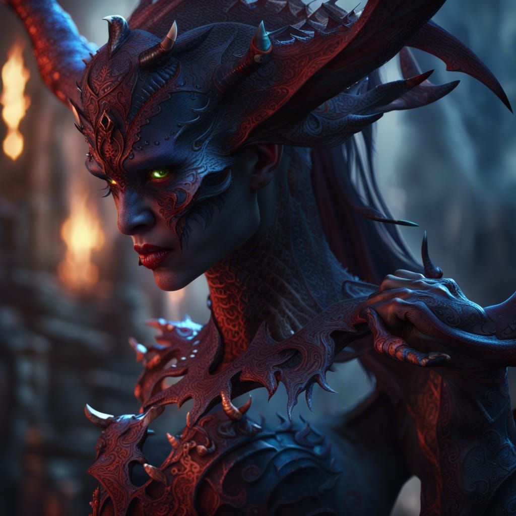 Detailed Demon Female in Fantasy Concept Art