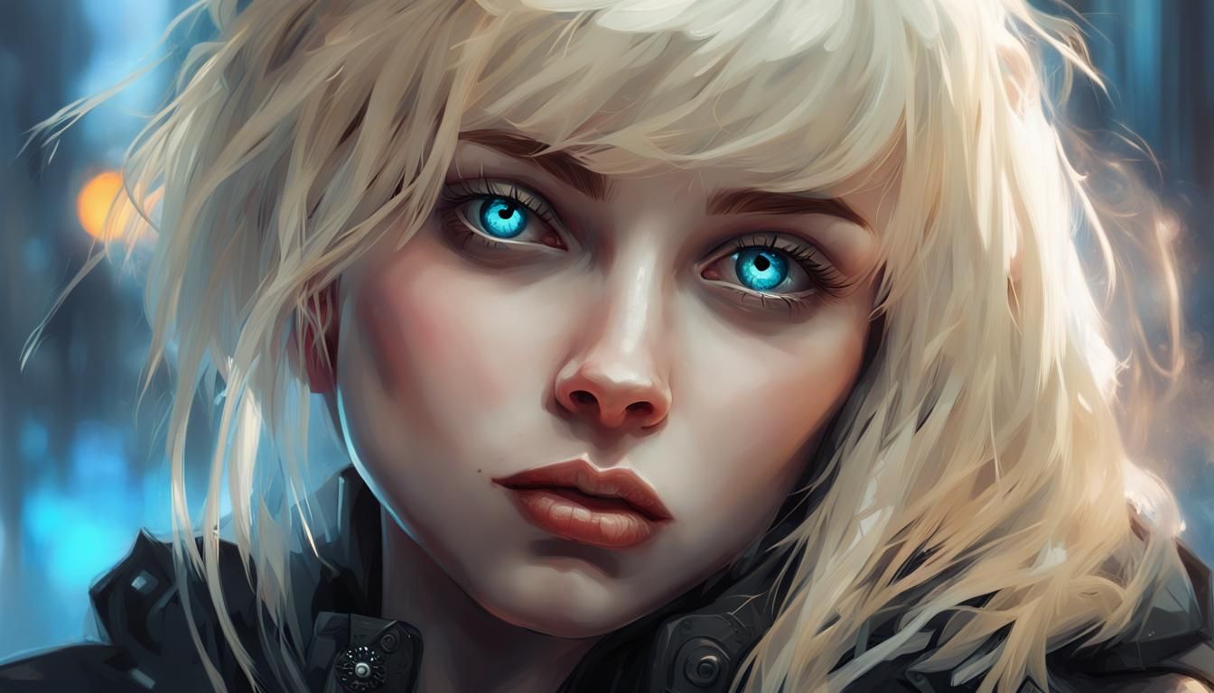 Cyberpunk Goth Girl with Icy Blue Eyes