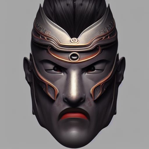 Anime Samurai Mask Portrait in Hyperdetailed Style