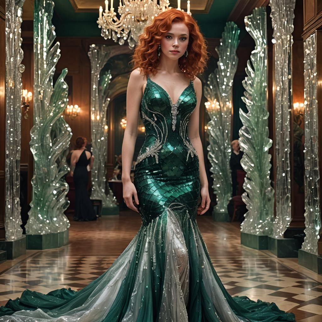 Woman in Crystal Dress in Moody Ballroom