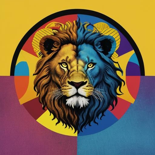 Colorful Lego Lion in Eclipse, Pop Art Style