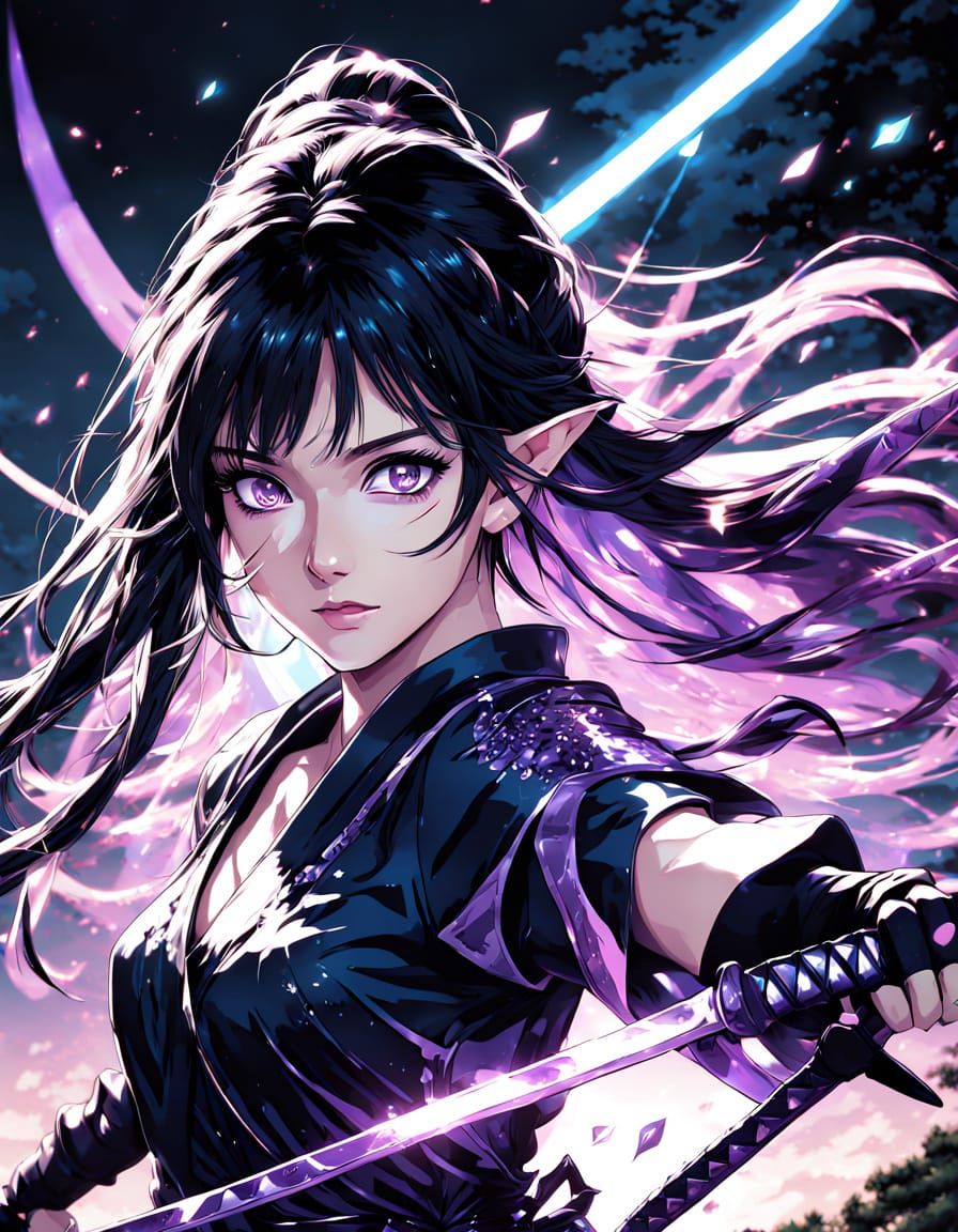 Dark Fantasy Elf Samurai in Anime Style