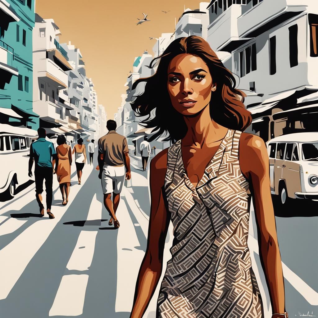 Young Woman Walking: Digital Art Rendering