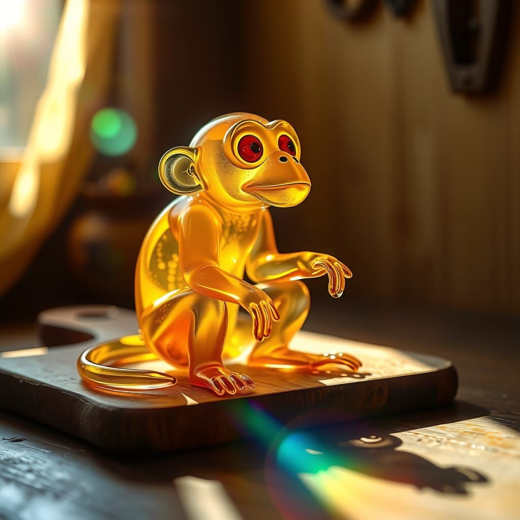 Vibrant Glass Monkey with Microscopic Details